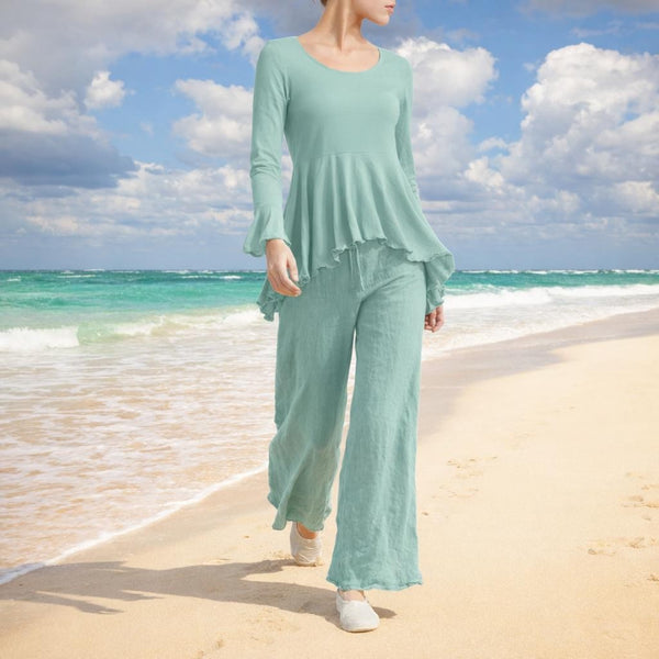 Tencel top met verhoogde taille en uitwaaierende schoot/ Tencel Top in hour glass