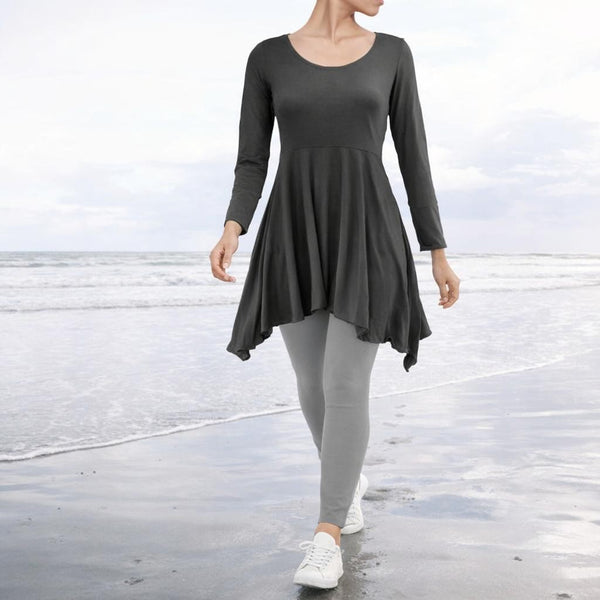 Tencel A'lijn tuniek met verhoogde taille en uitwaaierende schoot/ Tencel Tunic Top in hour glass