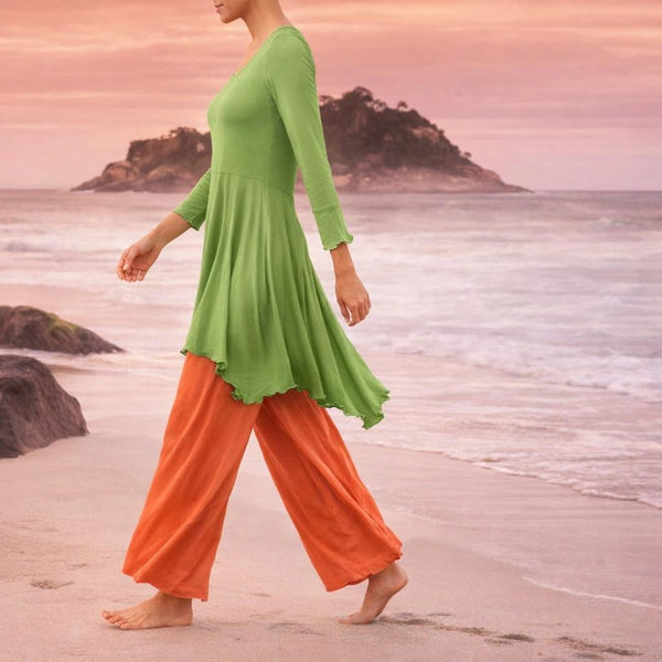 Tencel A'lijn tuniek met verhoogde taille en uitwaaierende schoot/ Tencel Tunic Top in hour glass