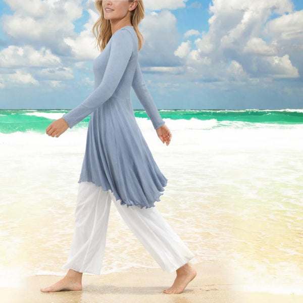 Tencel A'lijn tuniek met verhoogde taille en uitwaaierende schoot/ Tencel Tunic Top in hour glass