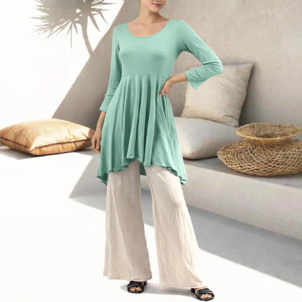 Tencel A'lijn tuniek met verhoogde taille en uitwaaierende schoot/ Tencel Tunic Top in hour glass