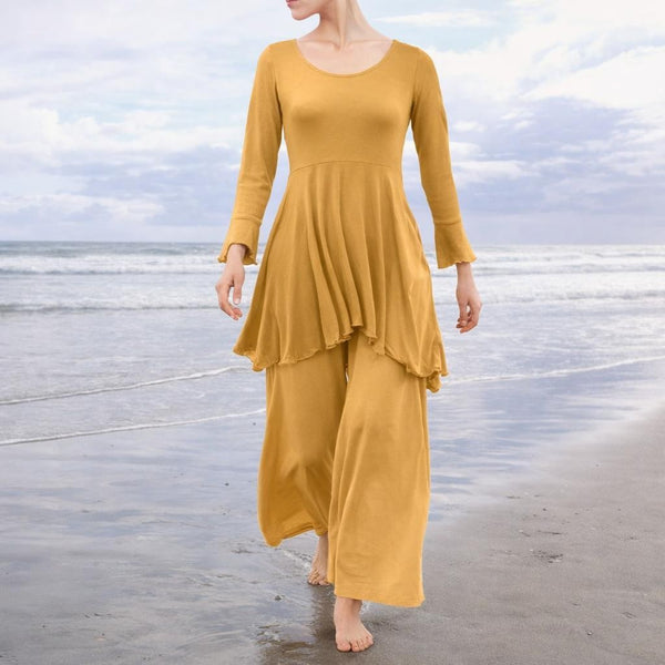 Tencel A'lijn tuniek met verhoogde taille en uitwaaierende schoot/ Tencel Tunic Top in hour glass