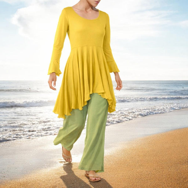 Tencel A'lijn tuniek met verhoogde taille en uitwaaierende schoot/ Tencel Tunic Top in hour glass