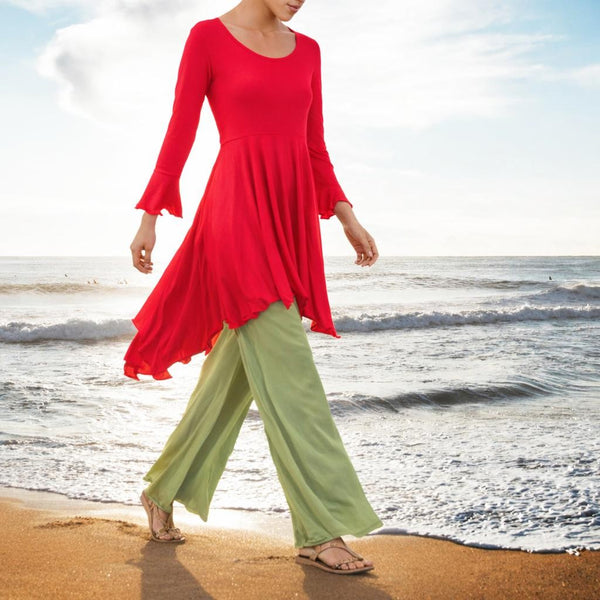 Tencel A'lijn tuniek met verhoogde taille en uitwaaierende schoot/ Tencel Tunic Top in hour glass