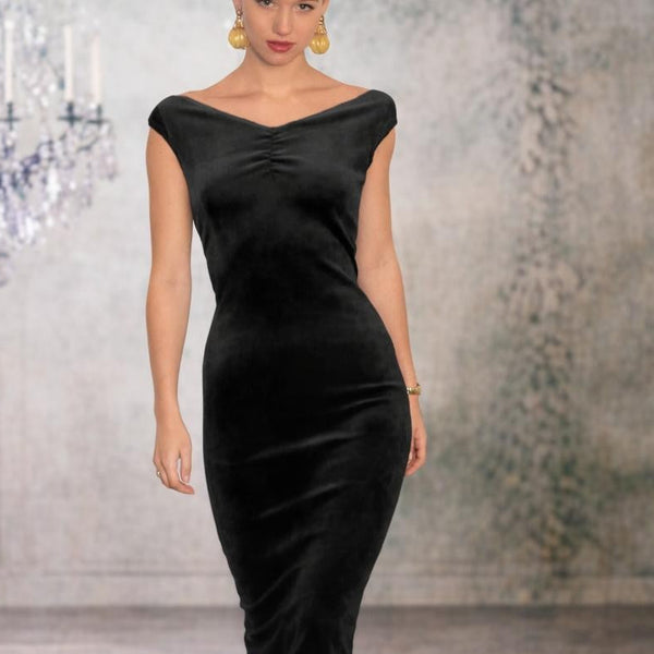 Velours maxi pencil jurk met boothals / maxi pencil dress