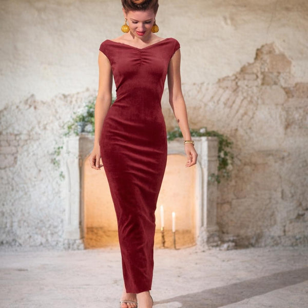 Velours maxi pencil jurk met boothals / maxi pencil dress