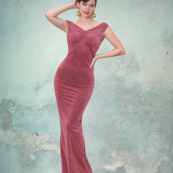 Velours maxi pencil jurk met boothals / maxi pencil dress