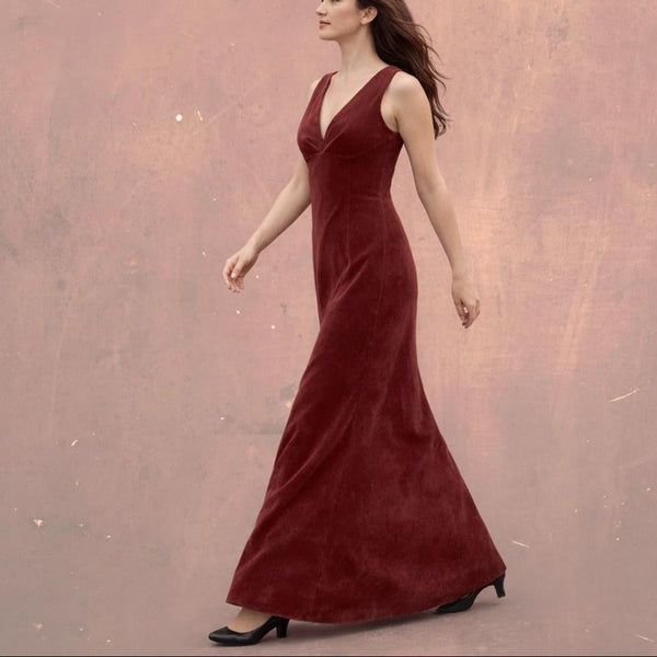 Velours maxi jurk met mooie diepe V hals