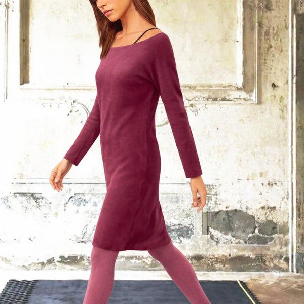 Velours kokerjurkje met boothals / Velvet pencil dress with boatneck