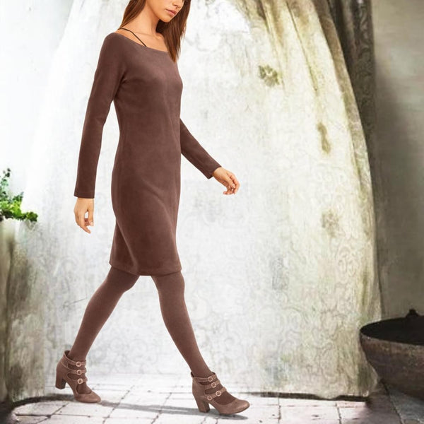 Velours kokerjurkje met boothals / Velvet pencil dress with boatneck