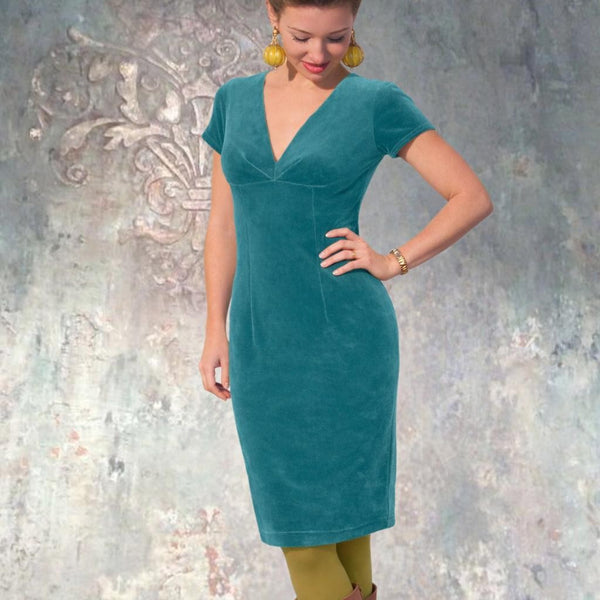 Velours jurkje met mooie diepe V hals