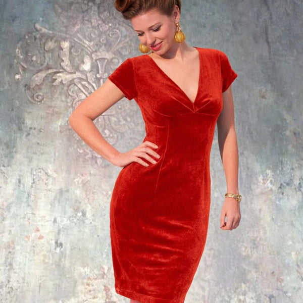 Velours jurkje met mooie diepe V hals