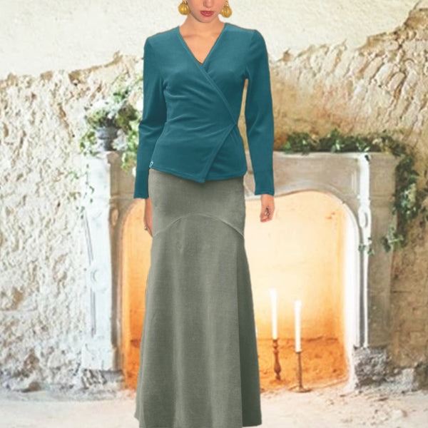 Velours maxi rok in zandloper lijn/velvet maxi skirt in hour glass design