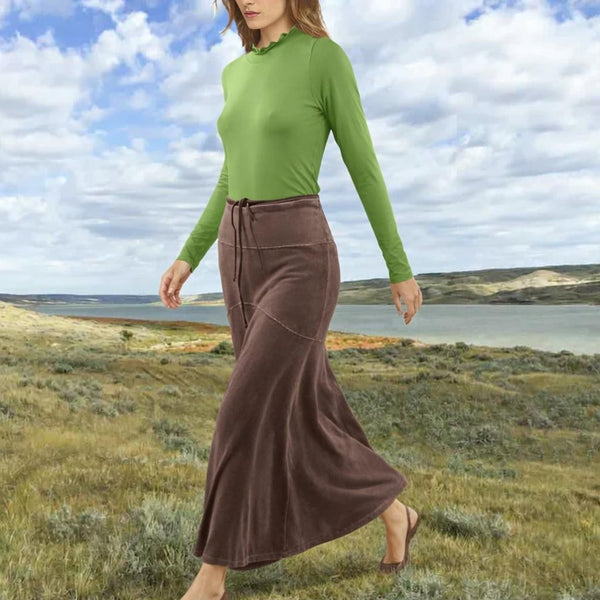 Velours maxi rok in zandloper lijn/velvet maxi skirt in hour glass design