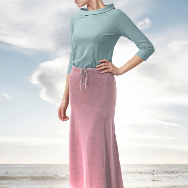 Velours maxi rok in zandloper lijn/velvet maxi skirt in hour glass design