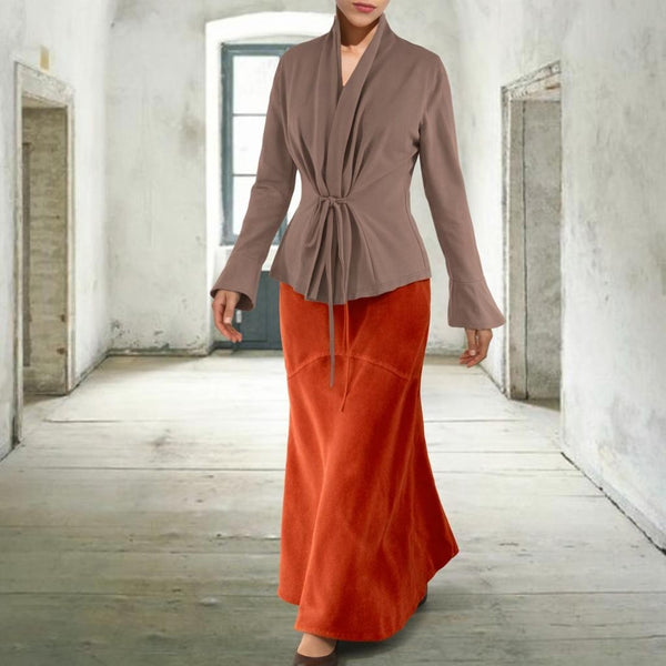 Velours maxi rok in zandloper lijn/velvet maxi skirt in hour glass design