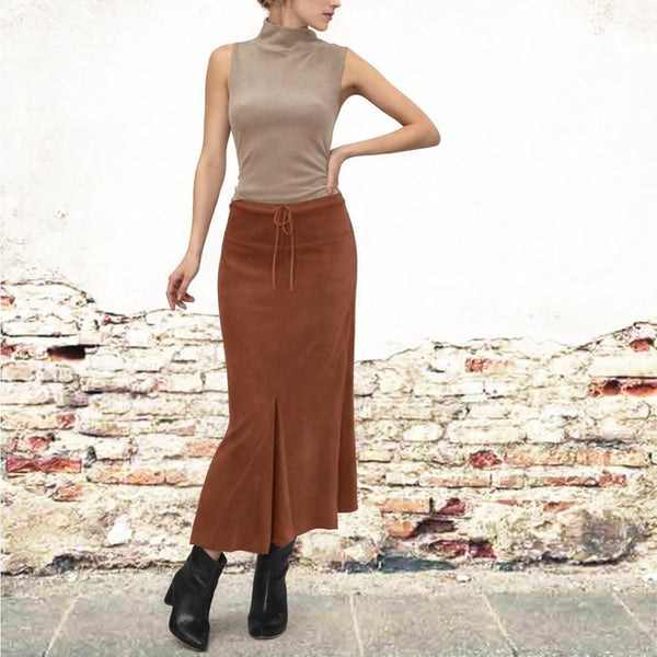 Velours maxi koker rok met volants/velvet maxi  pencil skirt with ruffles and scalloped hem