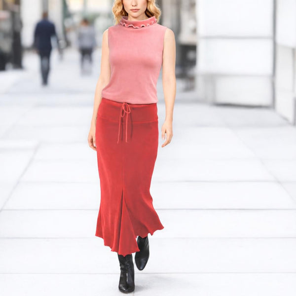 Velours maxi koker rok met volants/velvet maxi  pencil skirt with ruffles and scalloped hem