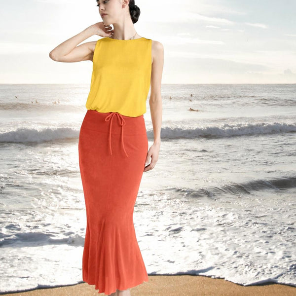 Velours maxi koker rok met volants/velvet maxi  pencil skirt with ruffles and scalloped hem