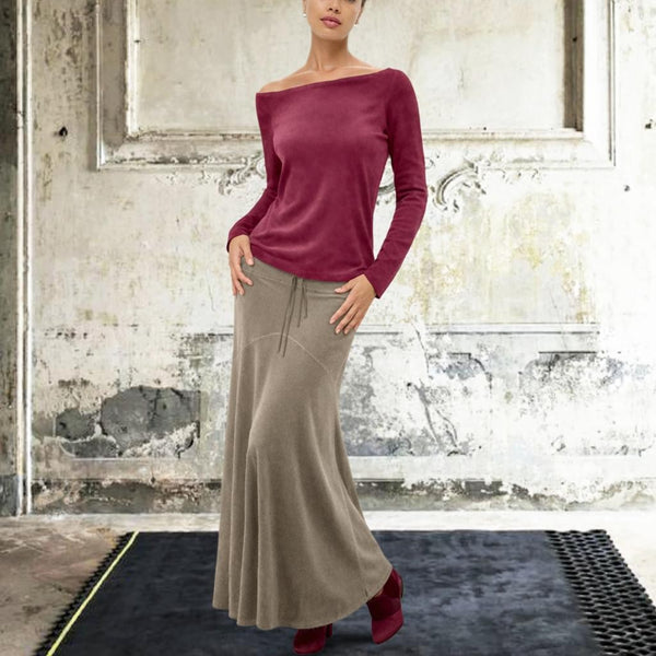 Basic shirt met boothals in nicky velours/ Basic velvet shirt with boatneck