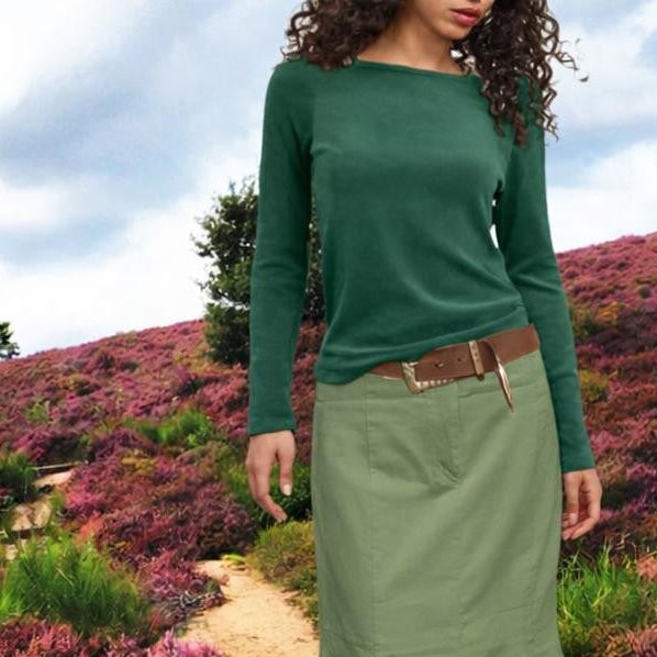 Basic shirt met boothals in nicky velours/ Basic velvet shirt with boatneck