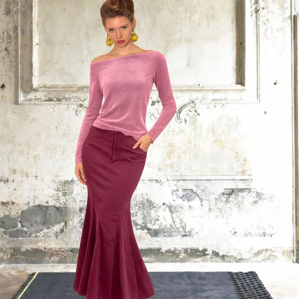 Basic shirt met boothals in nicky velours/ Basic velvet shirt with boatneck