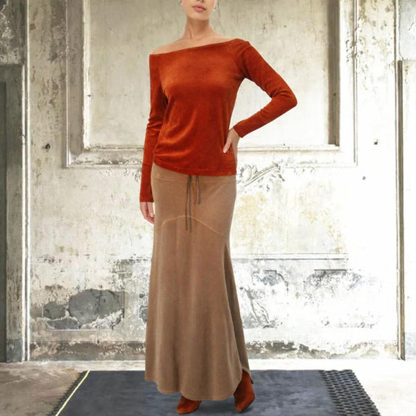 Basic shirt met boothals in nicky velours/ Basic velvet shirt with boatneck