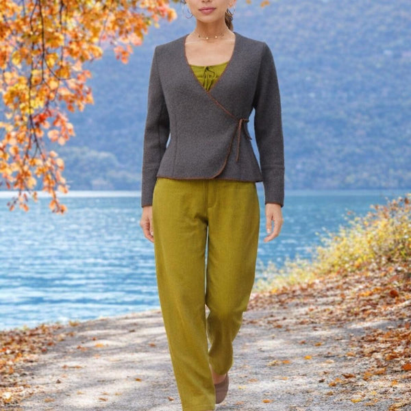 overslag vest van gekookte wol, boiled wool wrap cardigan