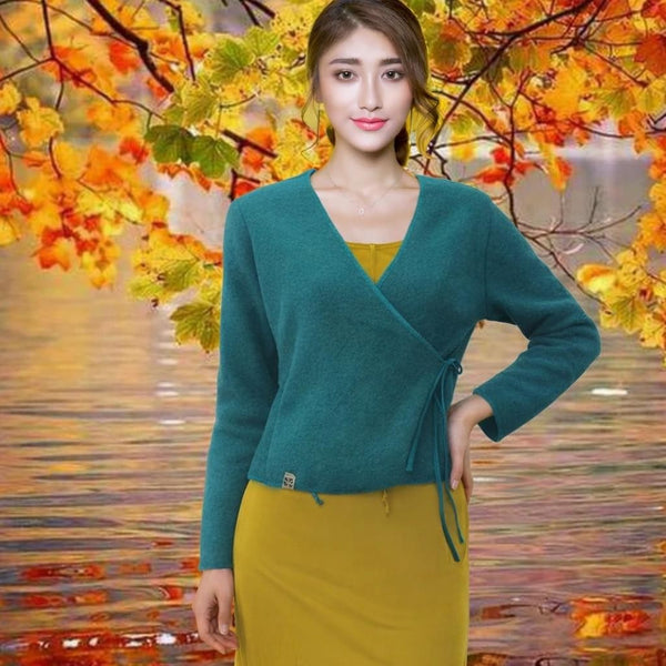 overslag vest van gekookte wol, boiled wool wrap cardigan