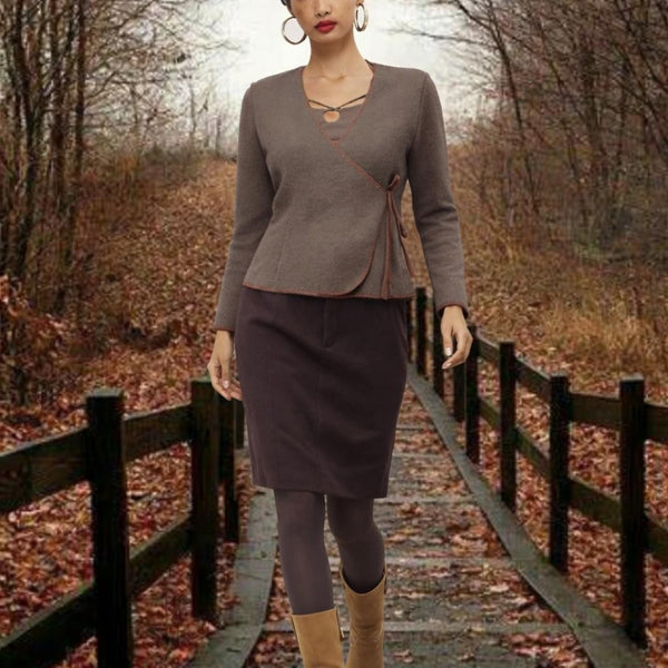 overslag vest van gekookte wol, boiled wool wrap cardigan