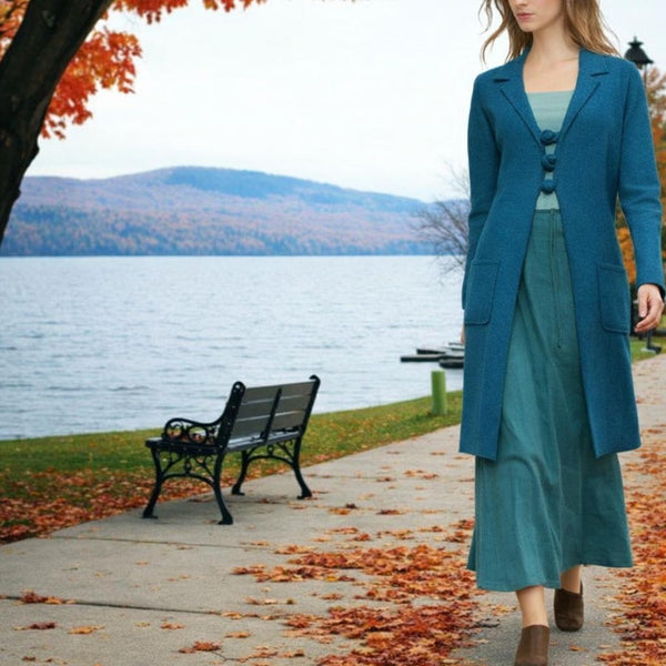 Lang vest-colbert van gekookte wol, boiled wool long vest-jacket