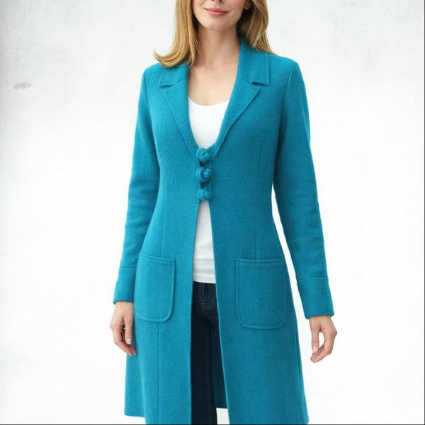 Lang vest-colbert van gekookte wol, boiled wool long vest-jacket