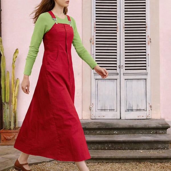 Maxi overgooier in katoenen ribcord/ Corduroy maxi pinafore dress