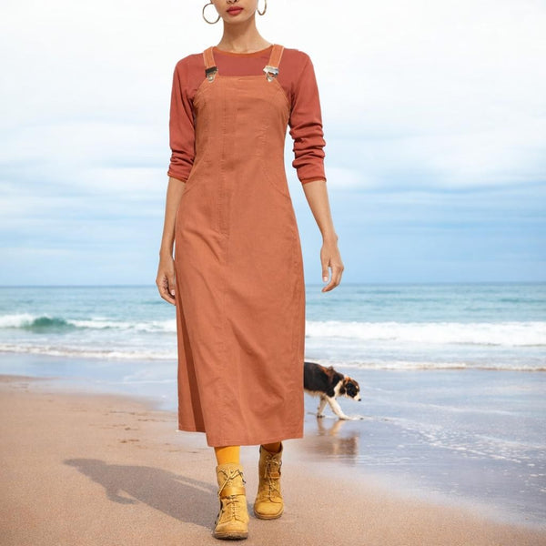 Maxi overgooier in katoenen ribcord/ Corduroy maxi pinafore dress