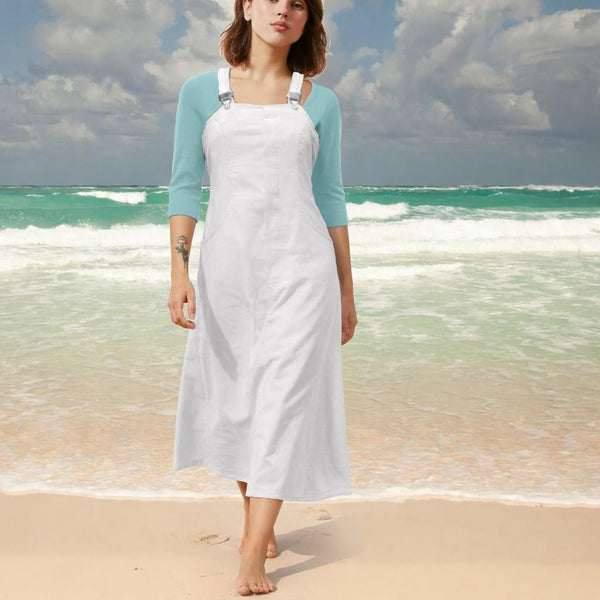 Maxi overgooier in katoenen ribcord/ Corduroy maxi pinafore dress