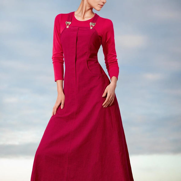 Maxi overgooier in katoenen ribcord/ Corduroy maxi pinafore dress