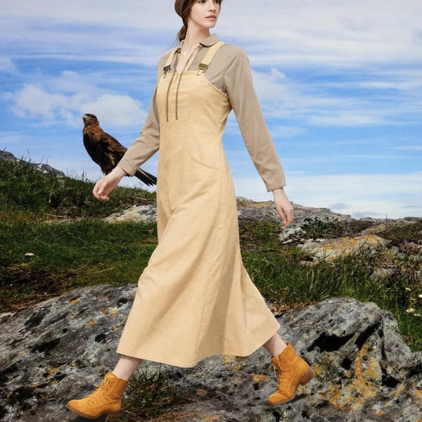 Maxi overgooier in katoenen ribcord/ Corduroy maxi pinafore dress