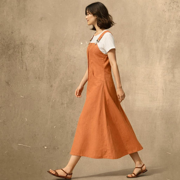 Maxi overgooier in katoenen ribcord/ Corduroy maxi pinafore dress