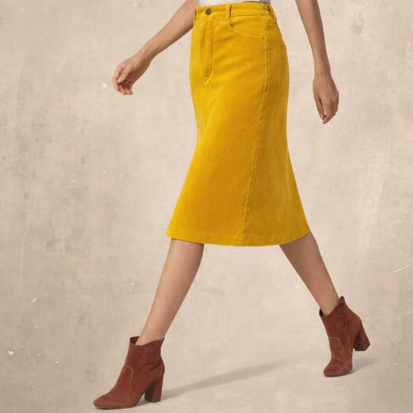 Midi rok van katoenen ribcord, Midi corduroy skirt