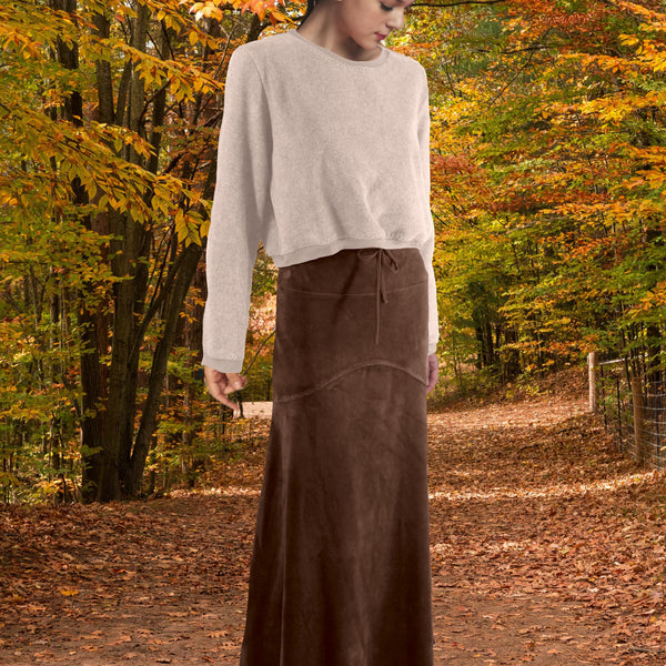 Velours maxi rok in zandloper lijn/velvet maxi skirt in hour glass design