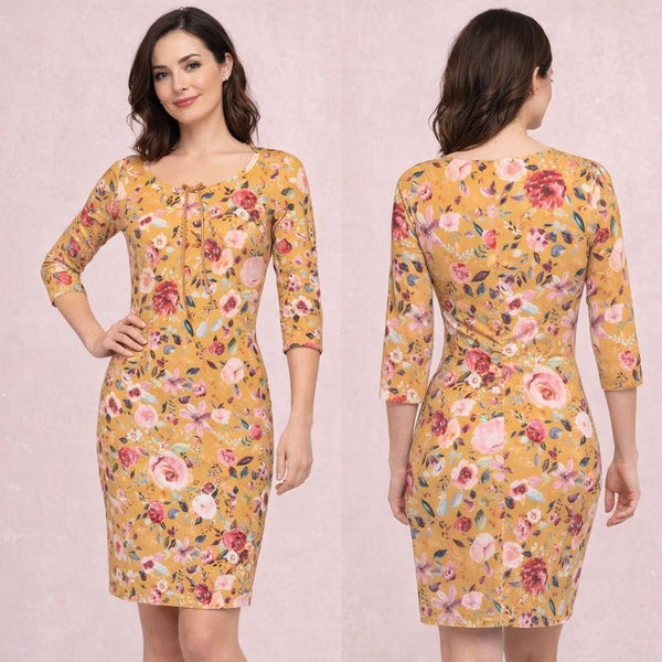 Flowerprint T shirt jurkje in biologische katoenen jersey/ flower printed T shirt dress organic cotton