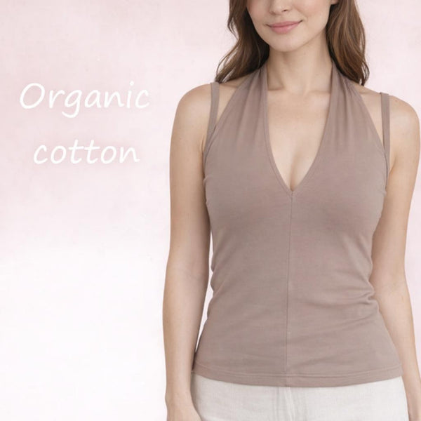 hemdje met halter sjawl kraag van bio katoen / organic cotton singlet with V neck