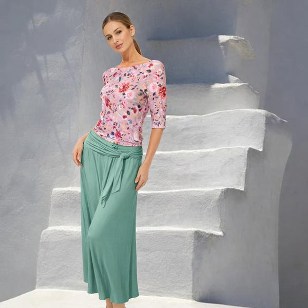 Flower print  T shirt met boothals/ flower printed  boatneck T shirt organic cotton