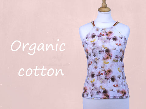 Halter top in organische katoenen print jersey / Top in organic cotton printed jersey