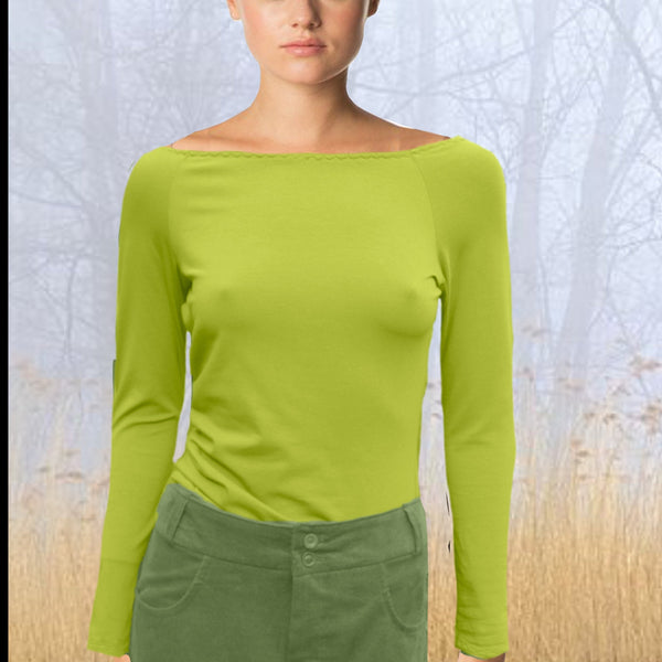 Boothals shirt met lange mouw van organische katoen / organic cotton T shirt with boat neck and long sleeve