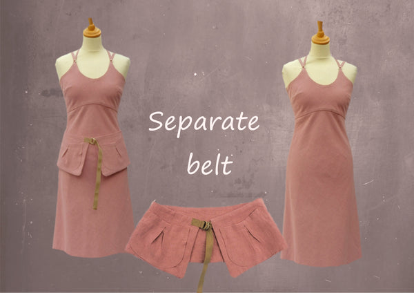 Strapless  linnen zomer jurk met losse heupriem, Strapless linen summer dress with separate belt