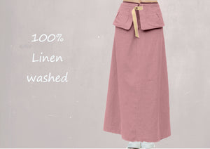maxi rok van gewassen linnen met losse heupriem,  maxi skirt made of washed linen with separate belt
