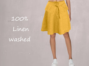 klokrokje van gewassen linnen met losse heupriem,  billowing skirt made of washed linen with separate belt