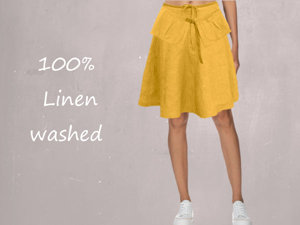 klokrokje van gewassen linnen met losse heupriem,  billowing skirt made of washed linen with separate belt