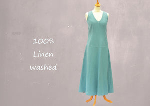 Linnen maxi jurk met V hals, Linen maxi dress with V neck